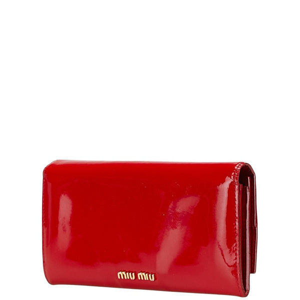 ミュウミュウ リボン 長財布 レッド エナメル レディース MIUMIU 【中古】