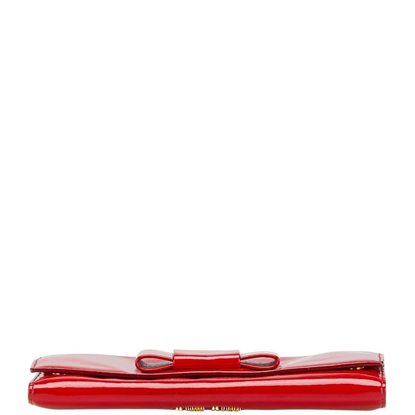 ミュウミュウ リボン 長財布 レッド エナメル レディース MIUMIU 【中古】