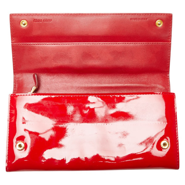ミュウミュウ リボン 長財布 レッド エナメル レディース MIUMIU 【中古】