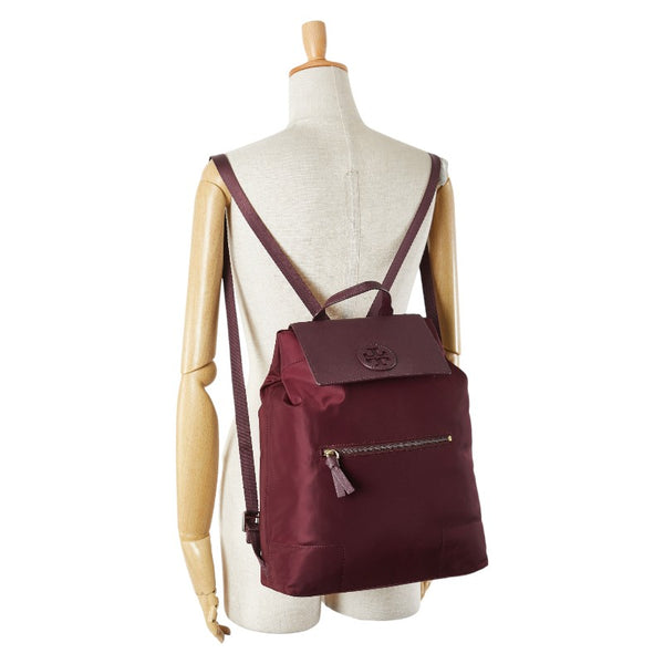 トリーバーチ リュック バックパック ワインレッド ボルドー ナイロン レザー レディース Tory Burch 【中古】