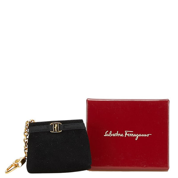 サルヴァトーレフェラガモ ヴァラ ポーチ バッグチャーム キーホルダー ブラック スエード レディース Salvatore Ferragamo 【中古】