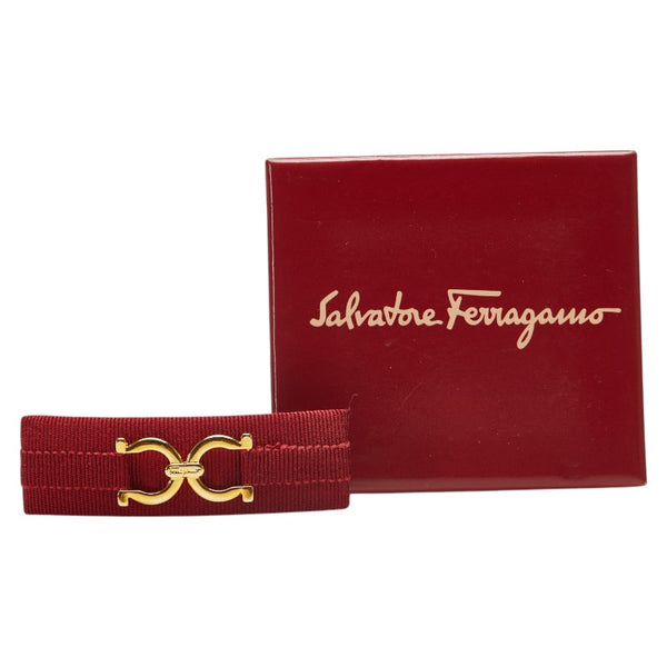 サルヴァトーレフェラガモ ガンチーニ バレッタ レッド ゴールド キャンバス メッキ レディース Salvatore Ferragamo 【中古】