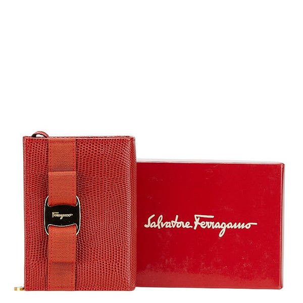 サルヴァトーレフェラガモ ヴァラ ポーチ レッド ゴールド レザー レディース Salvatore Ferragamo 【中古】