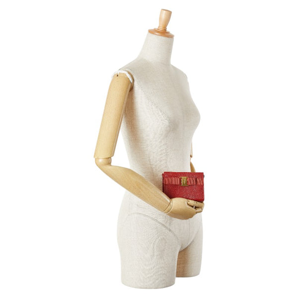 サルヴァトーレフェラガモ ヴァラ ポーチ レッド ゴールド レザー レディース Salvatore Ferragamo 【中古】