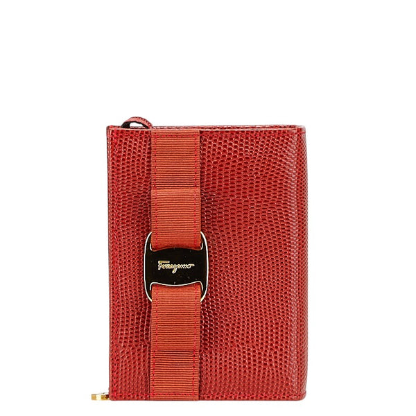 サルヴァトーレフェラガモ ヴァラ ポーチ レッド ゴールド レザー レディース Salvatore Ferragamo 【中古】