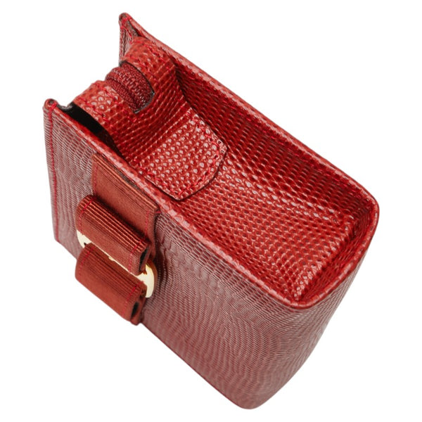 サルヴァトーレフェラガモ ヴァラ ポーチ レッド ゴールド レザー レディース Salvatore Ferragamo 【中古】