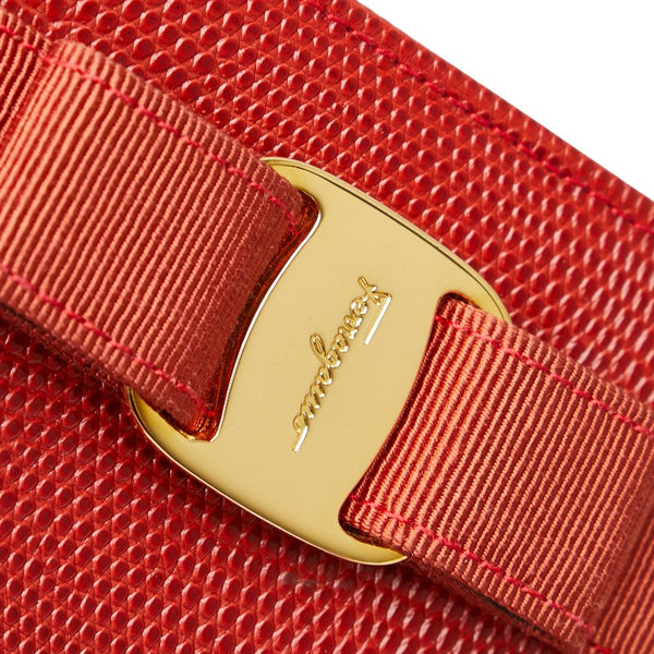 サルヴァトーレフェラガモ ヴァラ ポーチ レッド ゴールド レザー レディース Salvatore Ferragamo 【中古】