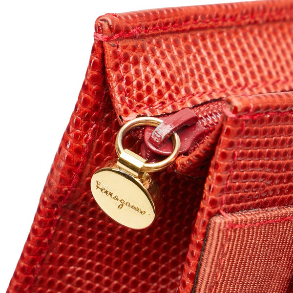 サルヴァトーレフェラガモ ヴァラ ポーチ レッド ゴールド レザー レディース Salvatore Ferragamo 【中古】