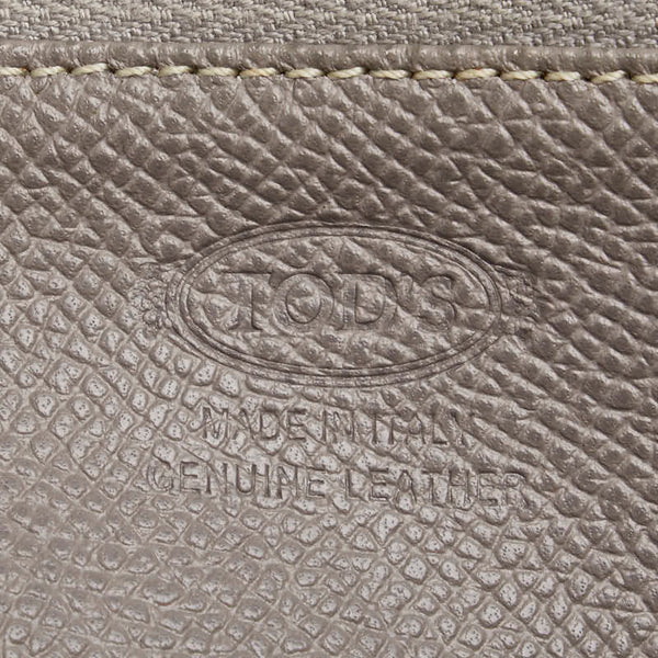 トッズ ロゴプレート 長財布 ラウンドファスナー グレージュ レザー レディース TOD’S 【中古】