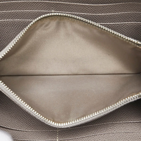 トッズ ロゴプレート 長財布 ラウンドファスナー グレージュ レザー レディース TOD’S 【中古】