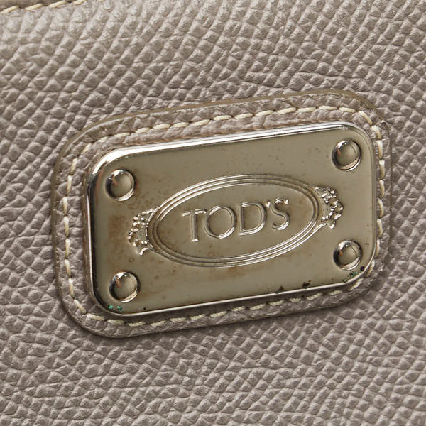トッズ ロゴプレート 長財布 ラウンドファスナー グレージュ レザー レディース TOD’S 【中古】
