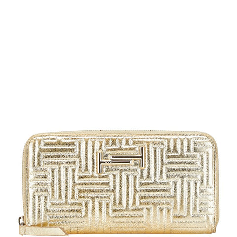 トッズ 長財布 ラウンドファスナー ゴールド レザー レディース TOD’S 【中古】