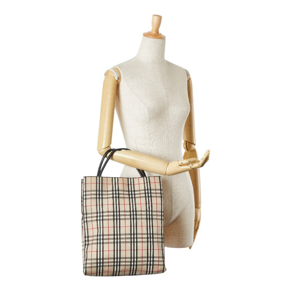 バーバリー ノバチェック ハンドバッグ トートバッグ ベージュ マルチカラー キャンバス レザー レディース BURBERRY 【中古】