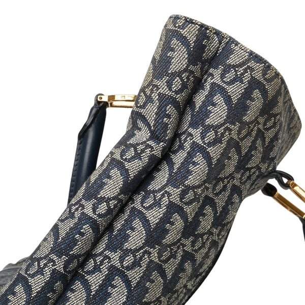 ディオール トロッター ハンドバッグ ネイビー ベージュ キャンバス レザー レディース Dior 【中古】