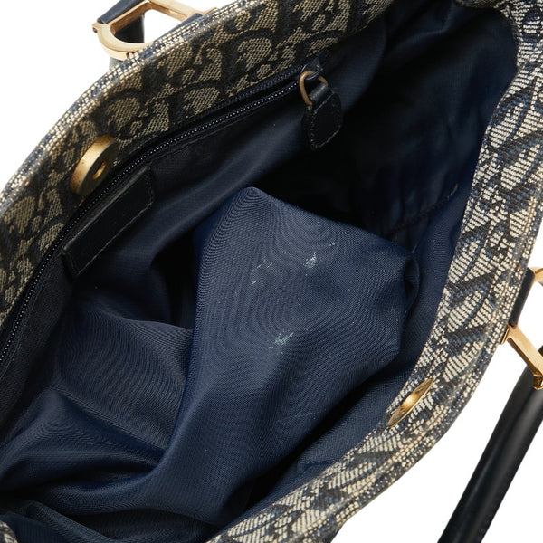 ディオール トロッター ハンドバッグ ネイビー ベージュ キャンバス レザー レディース Dior 【中古】
