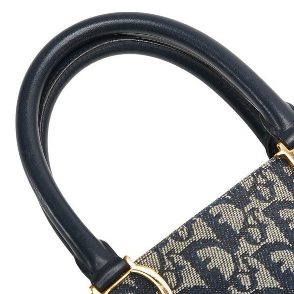 ディオール トロッター ハンドバッグ ネイビー ベージュ キャンバス レザー レディース Dior 【中古】