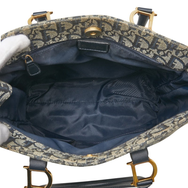 ディオール トロッター ハンドバッグ ネイビー ベージュ キャンバス レザー レディース Dior 【中古】