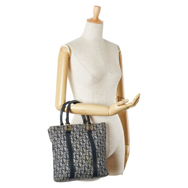 ディオール トロッター ハンドバッグ ネイビー ベージュ キャンバス レザー レディース Dior 【中古】
