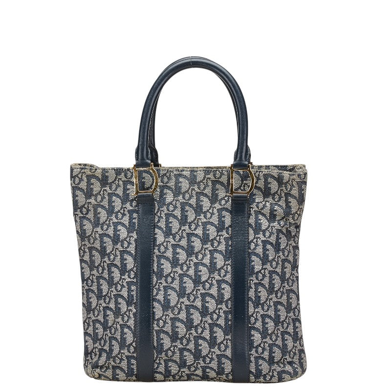 ディオール トロッター ハンドバッグ ネイビー ベージュ キャンバス レザー レディース Dior 【中古】