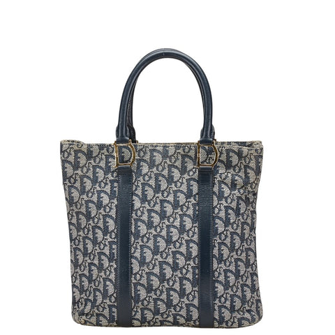 ディオール トロッター ハンドバッグ ネイビー ベージュ キャンバス レザー レディース Dior 【中古】