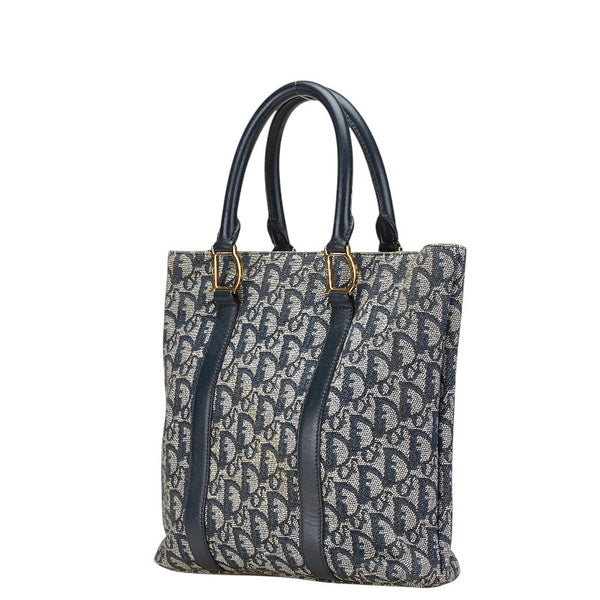 ディオール トロッター ハンドバッグ ネイビー ベージュ キャンバス レザー レディース Dior 【中古】