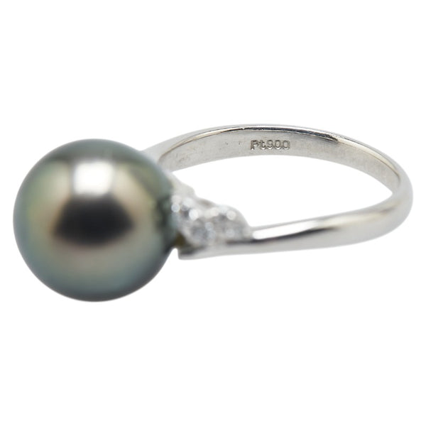 Pt900 プラチナ 黒蝶真珠12.1mm ダイヤ0.14ct リング 指輪 レディース 15号 【中古】