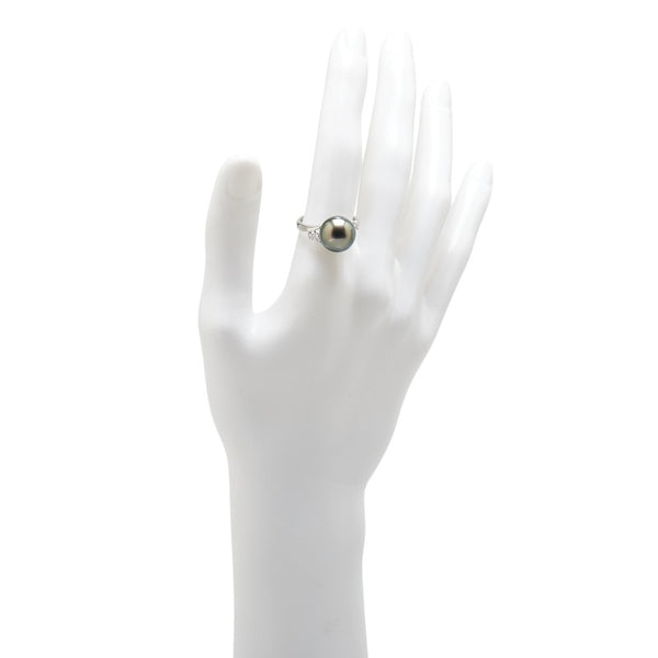 Pt900 プラチナ 黒蝶真珠12.1mm ダイヤ0.14ct リング 指輪 レディース 15号 【中古】