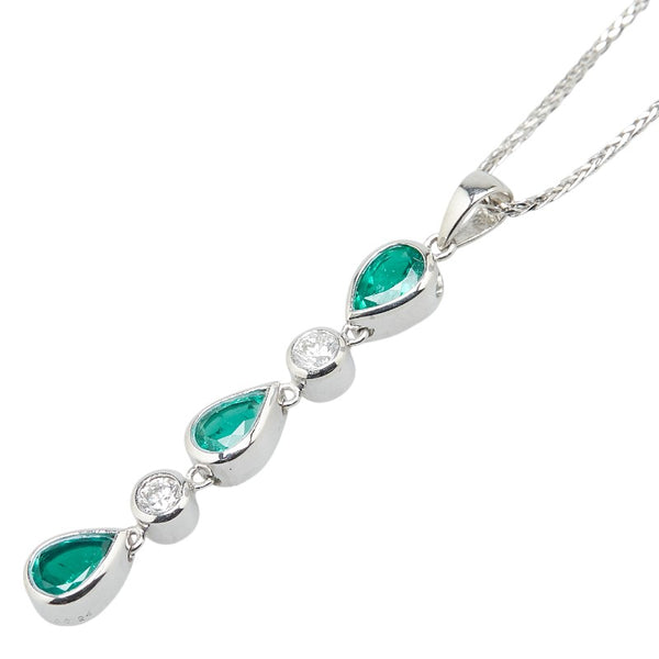 Pt900 プラチナ Pt850 プラチナ エメラルド1.09ct ダイヤ0.24ct 雫 モチーフ 3連 ペンダントネックレス レディース 【中古】