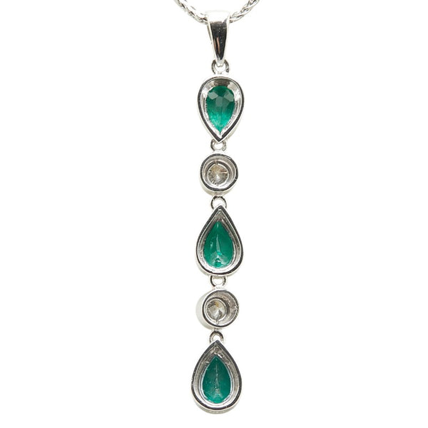 Pt900 プラチナ Pt850 プラチナ エメラルド1.09ct ダイヤ0.24ct 雫 モチーフ 3連 ペンダントネックレス レディース 【中古】