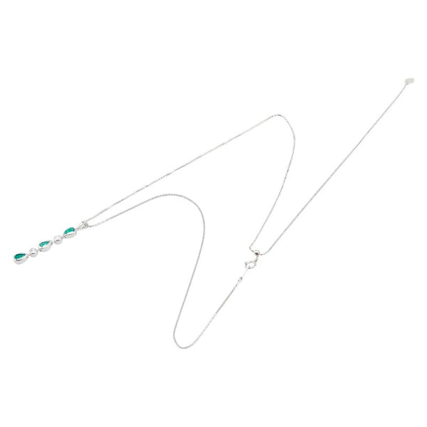 Pt900 プラチナ Pt850 プラチナ エメラルド1.09ct ダイヤ0.24ct 雫 モチーフ 3連 ペンダントネックレス レディース 【中古】