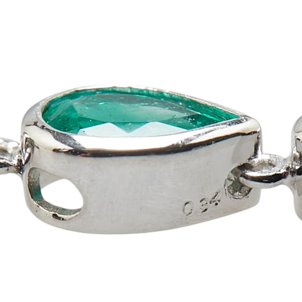 Pt900 プラチナ Pt850 プラチナ エメラルド1.09ct ダイヤ0.24ct 雫 モチーフ 3連 ペンダントネックレス レディース 【中古】