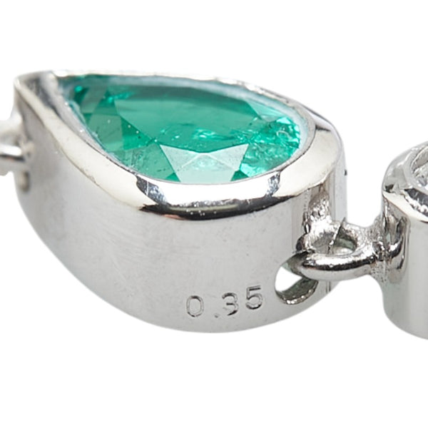 Pt900 プラチナ Pt850 プラチナ エメラルド1.09ct ダイヤ0.24ct 雫 モチーフ 3連 ペンダントネックレス レディース 【中古】