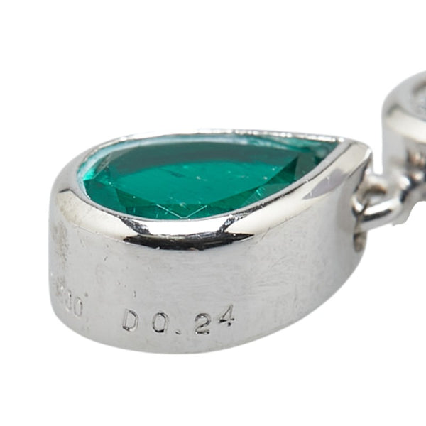 Pt900 プラチナ Pt850 プラチナ エメラルド1.09ct ダイヤ0.24ct 雫 モチーフ 3連 ペンダントネックレス レディース 【中古】