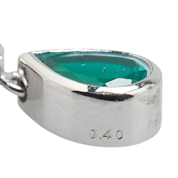 Pt900 プラチナ Pt850 プラチナ エメラルド1.09ct ダイヤ0.24ct 雫 モチーフ 3連 ペンダントネックレス レディース 【中古】