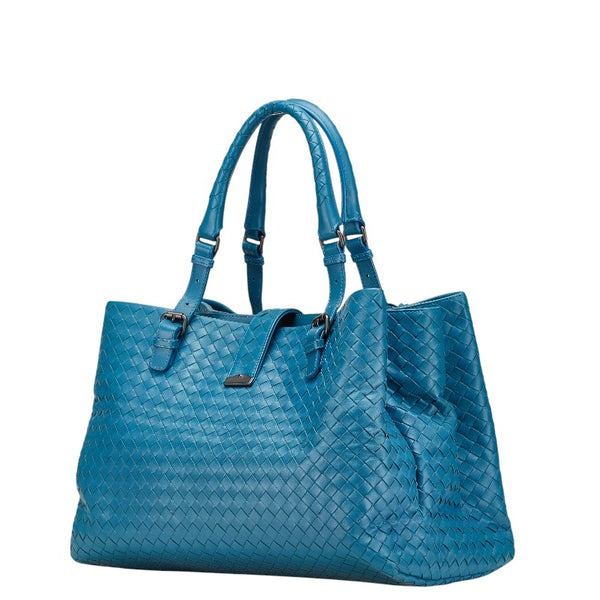 ボッテガヴェネタ イントレチャート ハンドバッグ トートバッグ ブルー レザー レディース BOTTEGAVENETA 【中古】