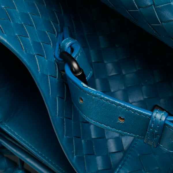 ボッテガヴェネタ イントレチャート ハンドバッグ トートバッグ ブルー レザー レディース BOTTEGAVENETA 【中古】