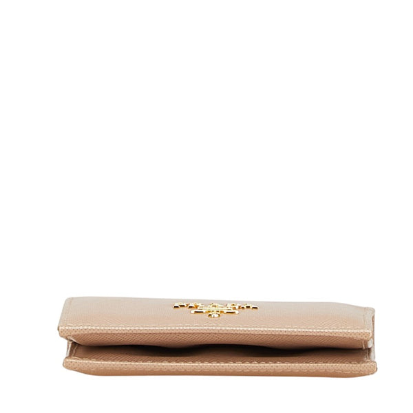 プラダ サフィアーノ カードケース パスケース ベージュ レザー レディース PRADA 【中古】