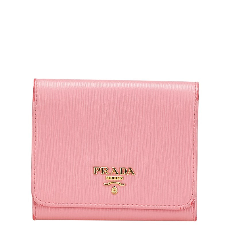プラダ 三つ折り財布 ピンク レザー レディース PRADA 【中古】