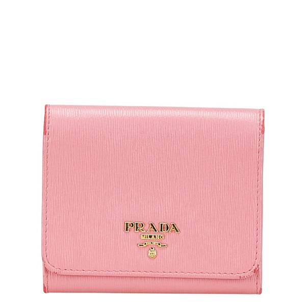 プラダ 三つ折り財布 ピンク レザー レディース PRADA 【中古】
