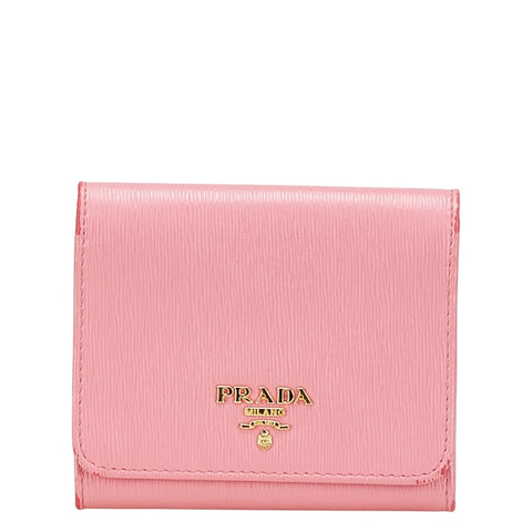 プラダ 三つ折り財布 ピンク レザー レディース PRADA 【中古】