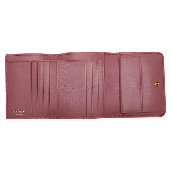 プラダ 三つ折り財布 ピンク レザー レディース PRADA 【中古】