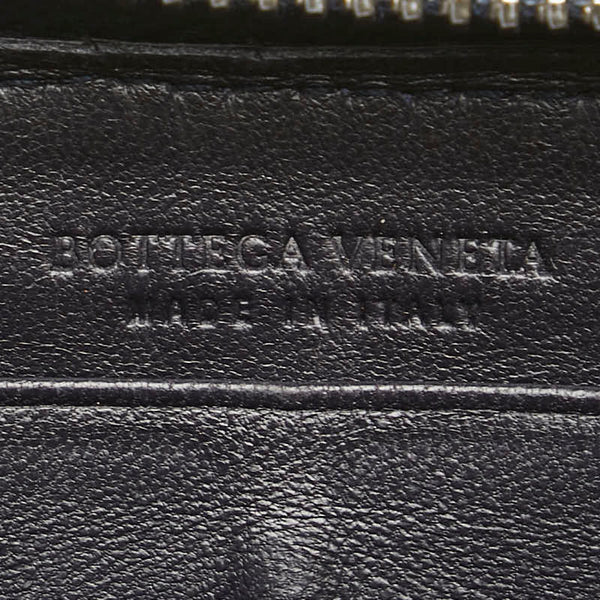 ボッテガヴェネタ イントレチャート ラウンドファスナー 長財布 ブラック レザー レディース BOTTEGAVENETA 【中古】