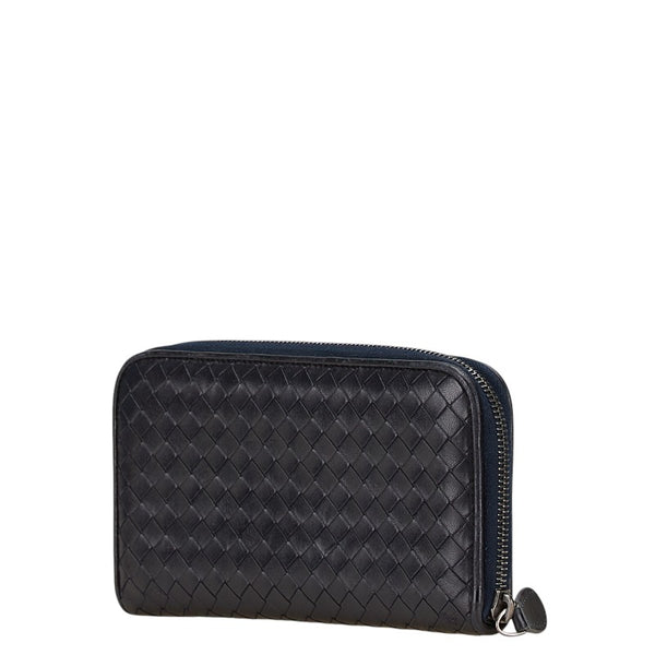 ボッテガヴェネタ イントレチャート ラウンドファスナー 長財布 ブラック レザー レディース BOTTEGAVENETA 【中古】