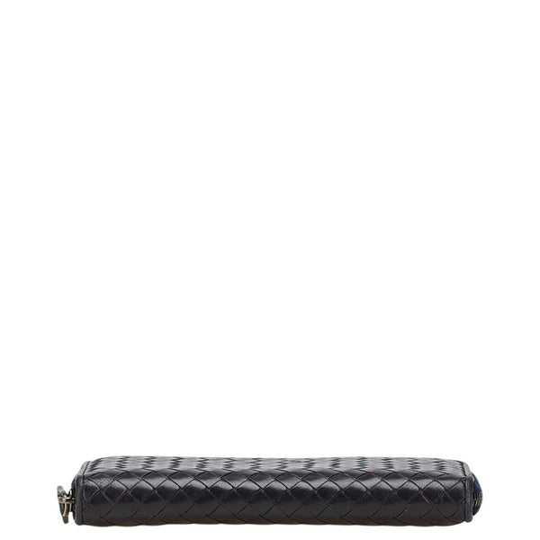 ボッテガヴェネタ イントレチャート ラウンドファスナー 長財布 ブラック レザー レディース BOTTEGAVENETA 【中古】