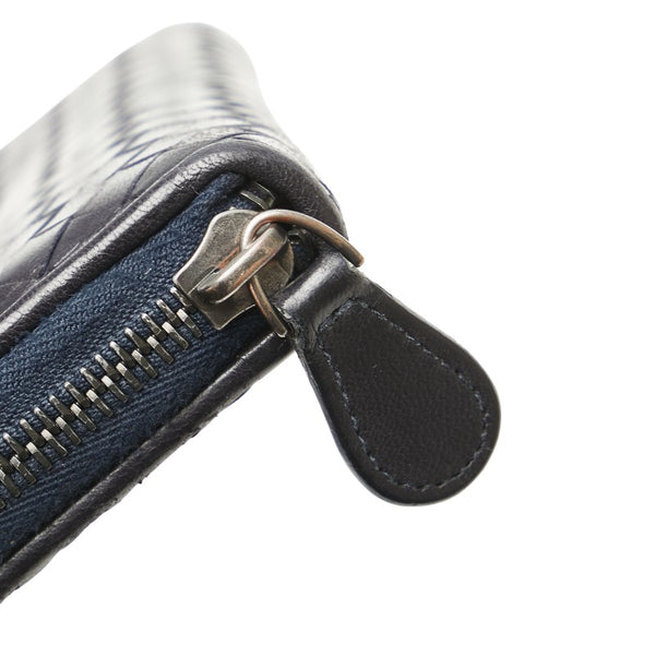 ボッテガヴェネタ イントレチャート ラウンドファスナー 長財布 ブラック レザー レディース BOTTEGAVENETA 【中古】