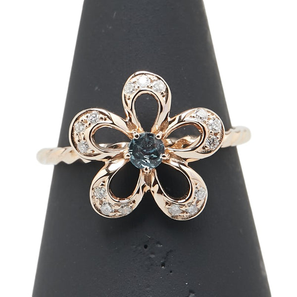 K18PG ピンクゴールド アレキサンドライト0.14ct ダイヤ0.14ct 花 フラワー モチーフ リング 指輪 レディース 10号 【中古】
