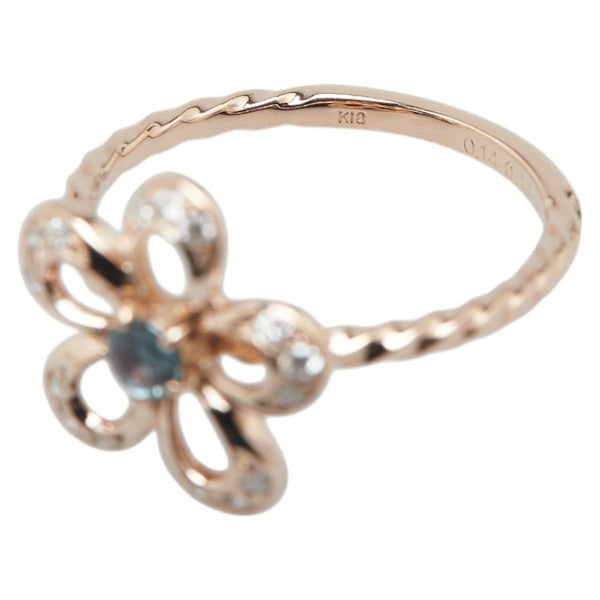 K18PG ピンクゴールド アレキサンドライト0.14ct ダイヤ0.14ct 花 フラワー モチーフ リング 指輪 レディース 10号 【中古】