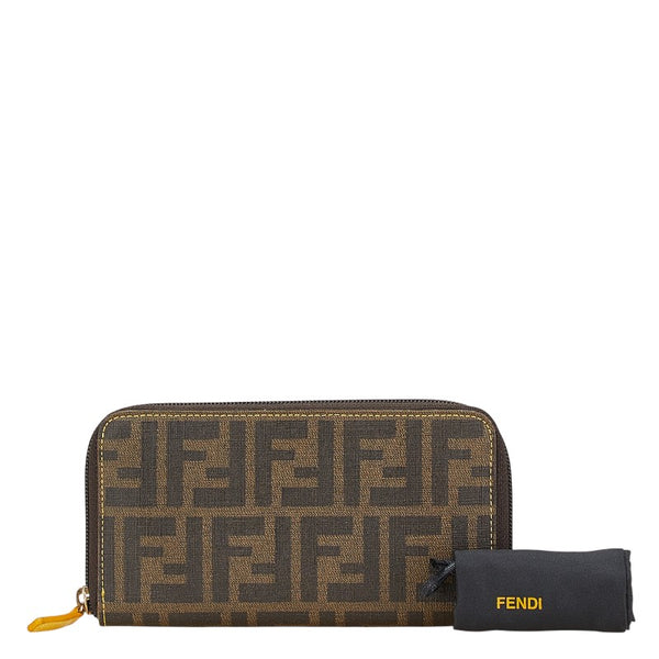 フェンディ ズッカ ラウンドファスナー 長財布 8M0024 ブラウン イエロー PVC レディース FENDI 【中古】