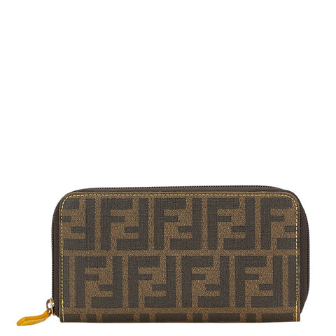 フェンディ ズッカ ラウンドファスナー 長財布 8M0024 ブラウン イエロー PVC レディース FENDI 【中古】