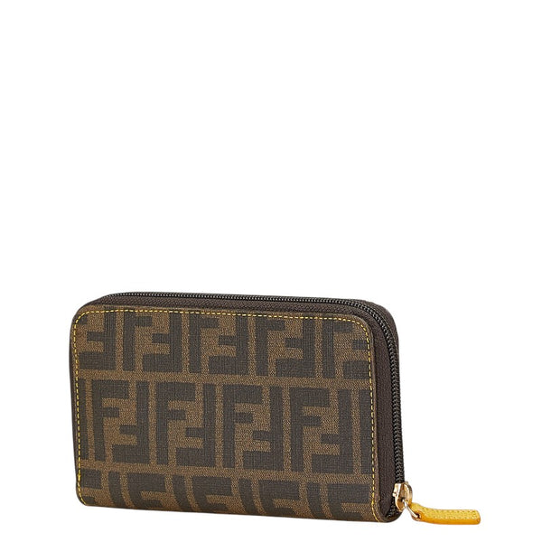 フェンディ ズッカ ラウンドファスナー 長財布 8M0024 ブラウン イエロー PVC レディース FENDI 【中古】